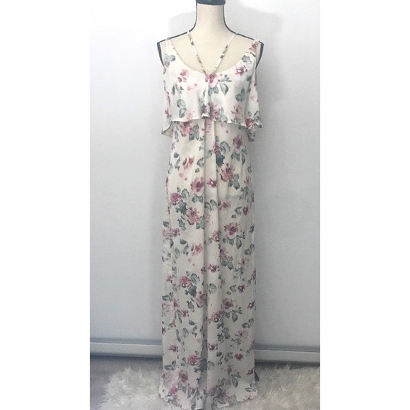 Zara Trafuluc Cream Pink Floral Maxi Dress 2-Piece - Picture 5 of 8